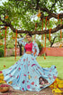 Shubhkala Sky Maslin Cotton Digital Printed With Tessals Pasting Work Navratri Lehenga